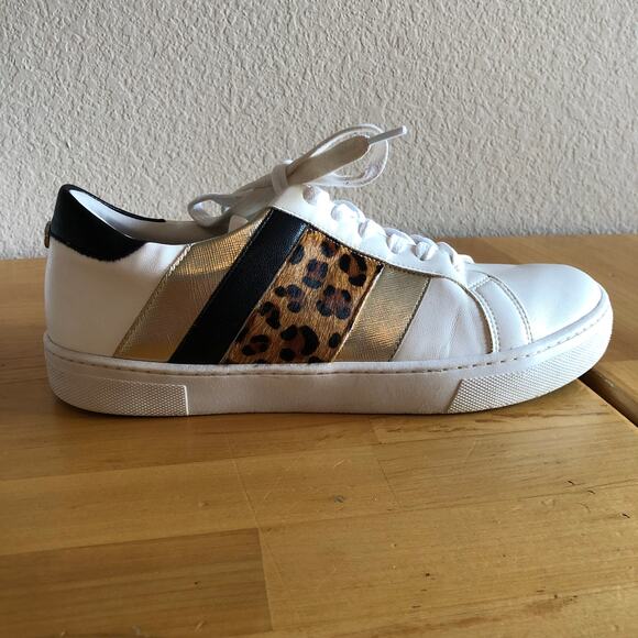 Steve Madden Fone Leopard & Gold Stripe White Sneakers, Size 8 - Picture 2 of 7